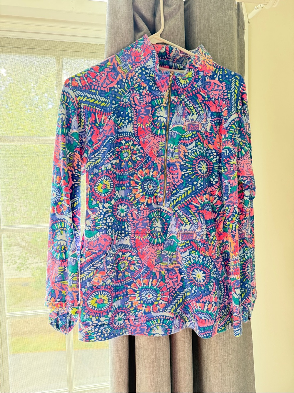 Lilly Pulitzer Girls' Long-Sleeve Quarter-Zip Pullover - Blue, Pink & Green